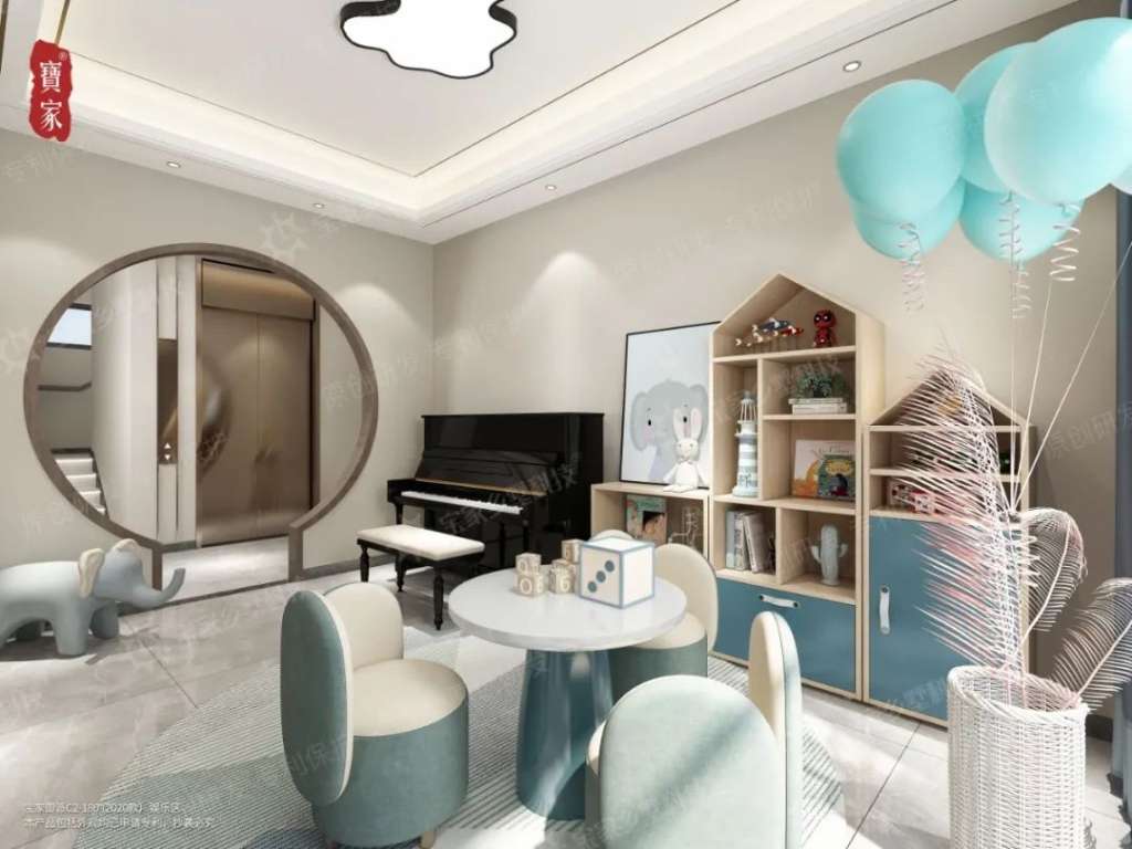 宝家2020年新款中式三层独栋复式别墅儿童游乐区效果图
