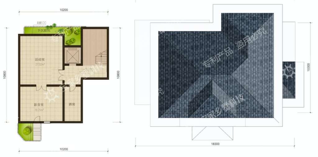 新中式三层豪华大气农村别墅地下室与坡屋顶平面图